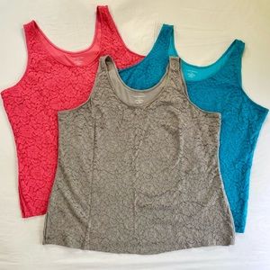 Lot of 3 Lane Bryant Lace Tanks - Salmon/Coral, Aqua, Gray